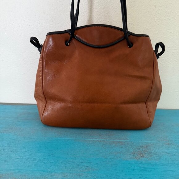 Vintage Jo Ann Page Brown Leather w/ Black Piping Shoulder Bag *Made in the USA* - Picture 2 of 10